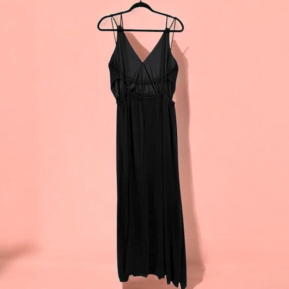 Lulus Womens Lost in Paradise Black Maxi Dress Size L Strappy Open Back Rayon - Picture 7 of 11
